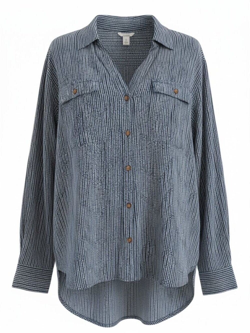 L.L. Bean Organic Cotton Button Front Shirt Navy Print XL Coastal Grandma Beachy - Picture 2 of 10